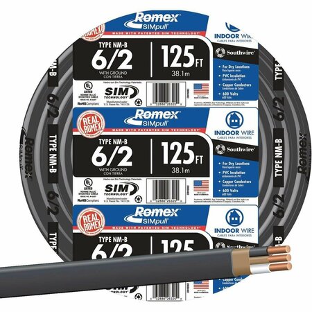 ROMEX 125 Ft. 6/2 Solid Black NMW/G Electrical Wire 28894402